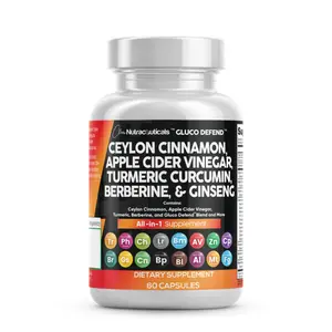 Clean Nutraceuticals Ceylon Cinnamon, Apple Cider Vinegar, Turmeric Curcumin, Berberine & Ginseng Herbal Wellness Blend Capsules for Women and Men – Gluco Defend