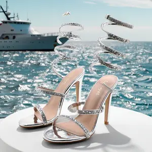 Trending Rhinestone Sandals Sparkly Strappy Heels Ankle Wrap for Women Sandals Rhinestone Sparkly Strappy Heels Ankle Wrap Women Shoes