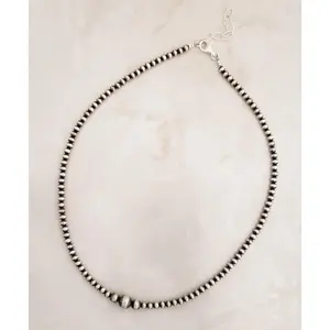 Navajo Pearls 3 Large Bead Necklace Sterling Silver