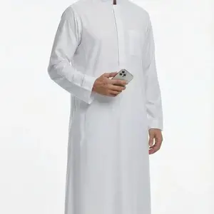 Islamic Arabic Traditional Clothing, Ramadan Festival Celebration Wear, Traditional Arabic Robe, Classic Business Men's Collared Thobe, Simple Style Gift Choice