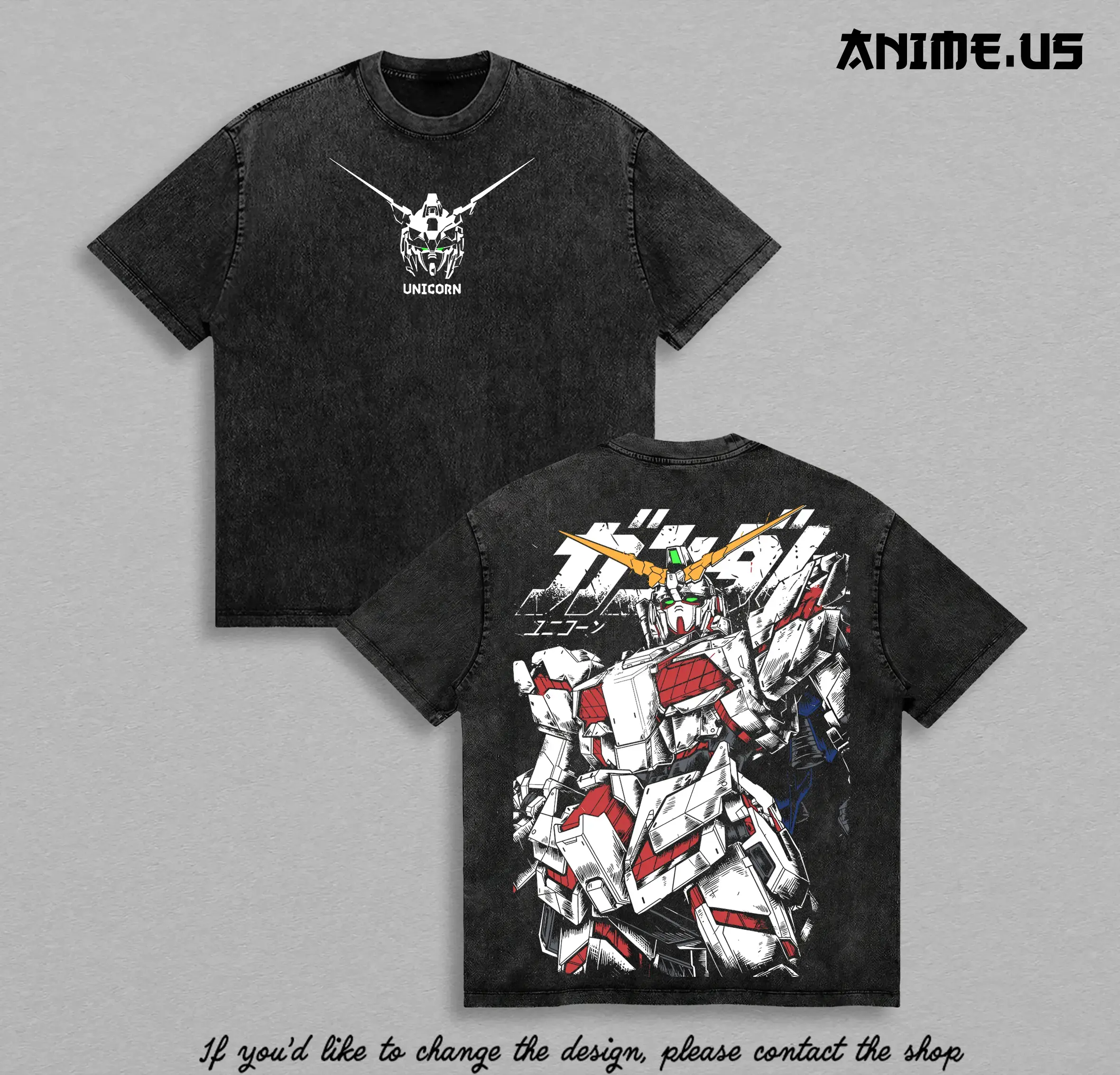 RX-0 Unicorn Gundam Vintage Washed T-Shirt Mobile Suit Gundam Anime Mecha Graphic Tee Oversized Heavyweight Cotton Streetwear Unisex Gift for Gundam Fans Menswear Stylish