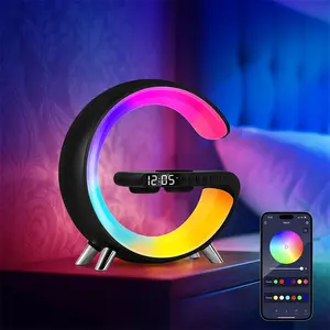 G Shape LED Lamp Bluetooth Speaker Wireless Charger RGB Night Light Alarm Clock USB