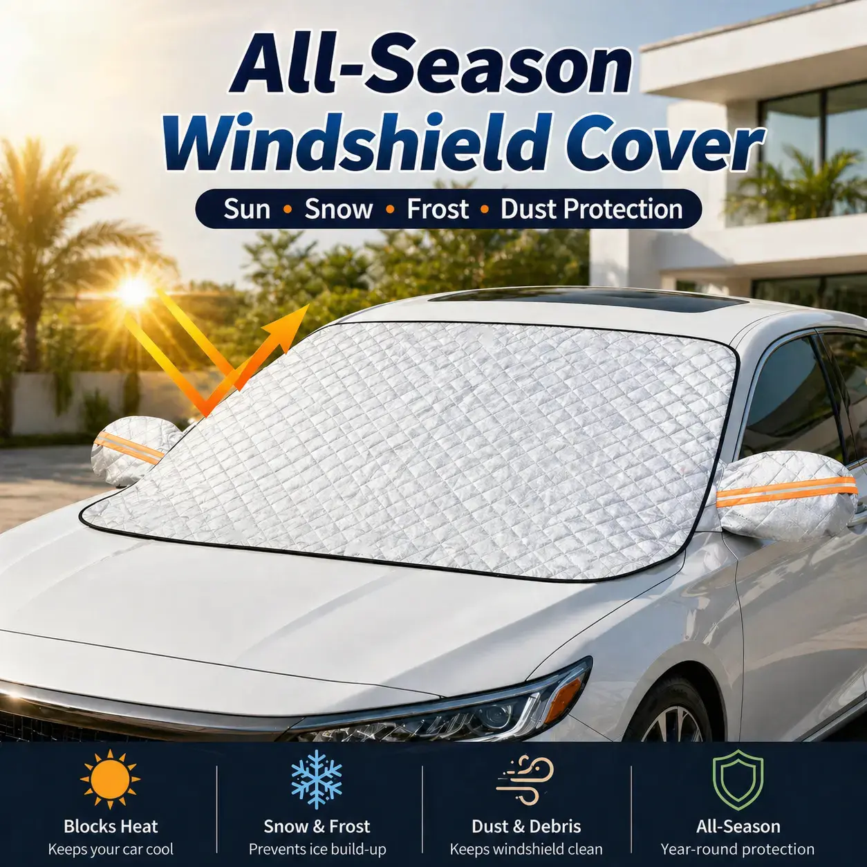 【DealsForYouDays】Car Windshield Sun Cover with Rearview Mirror Covers - Anti-Snow, Anti-Frost Car Exterior Accessory, Universal Fit for Sedans, SUVs, Snow Cover For Car Windshield - Auto Part!