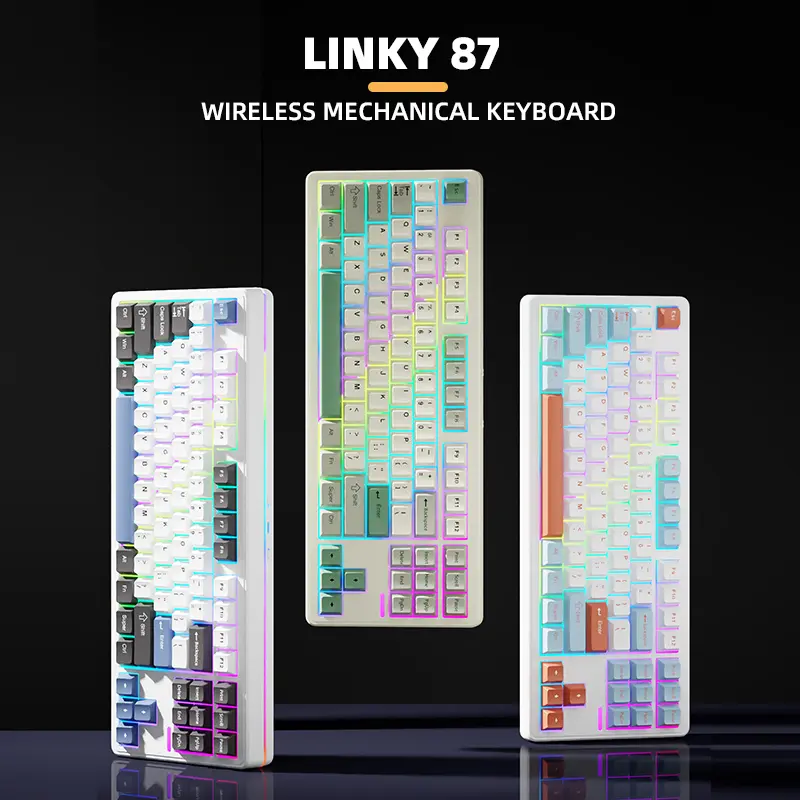 Elecfox LINKY 87 TKL Customized Mechanical Keyboard 87 Keys Wired & Wireless Bluetooth RGB Backlight Gaming Keyboard
