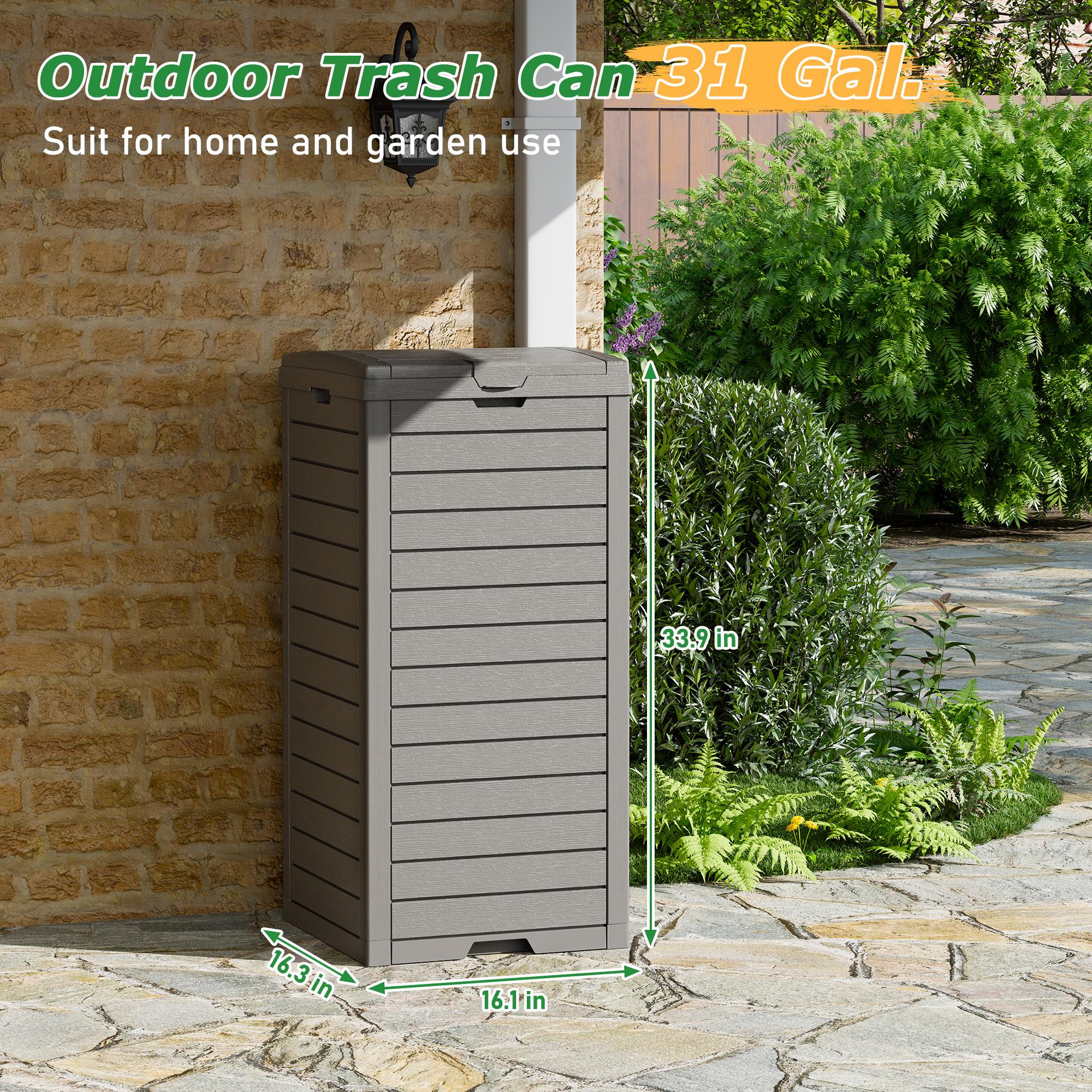 Kitchen Waste Bin with Lid and Drip Tray for Easy Cleaning Perfect 38 Gallon Resin Outdoor Trash Can RIWENGO for 33 40 Gal Trash Bag for Patio Kitchens and Outdoor Entertaining