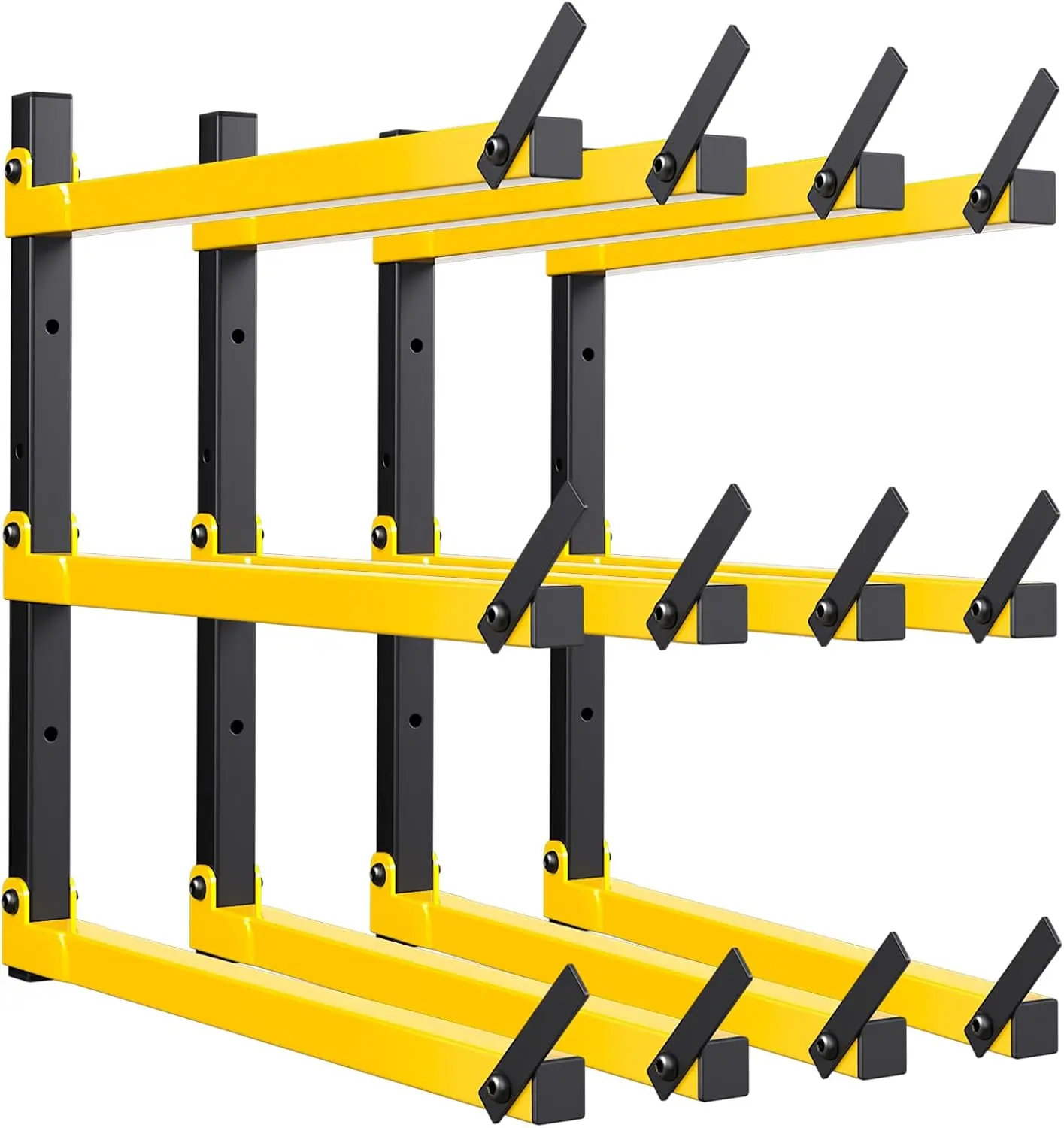 Lumber Storage Rack Folding  Storage Racks Wall-Mounted Metal Racks for Storage with 3-Level Heavy Duty Garage  Organizer for Woodworking Shop Indoor & Outdoor Use, 4 pairs,Yellow