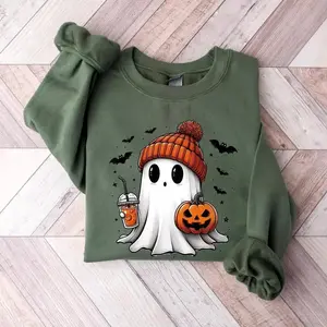 Cute Ghost Sweatshirt, Funny Spooky Womenswear for Halloween Party, Fall Season Top, Perfect for Spooky Season - LORA ATCHER