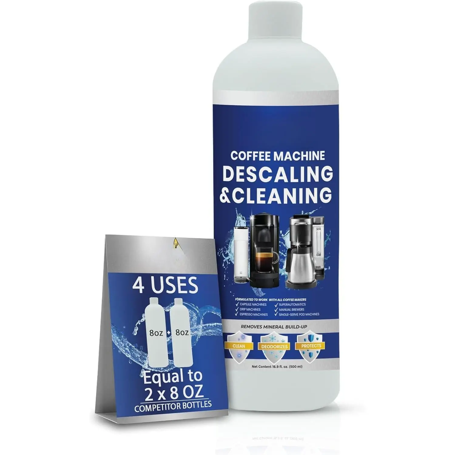 Coffee Maker Descaling Solution (4 Uses) 16.9 fl oz  Universal Coffee Descaler for , , Breville & Delonghi Machines  Descaler for Multi-Cup & Single Serve Brewers