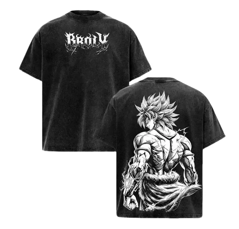 Broly DBZ Vintage Washed Oversized T Shirt Anime Manga Graphic Tee Saiyan Gym Pump Cover 90s Graphic American Casual Short Sleeve Tee  Premium Soft Cotton Classic Unisex T-Shirt for Daily, Gym & Streetwear  Dragon Ball Z
