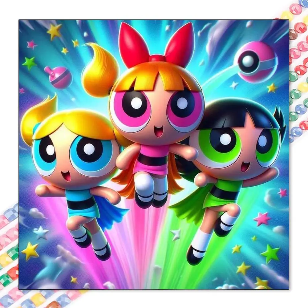 1 set of DIY diamond painting kit, 5D diamond art set, DIY decoration Powerpuff Girls mosaic, diamond art, DIY art home decor, suitable for Christmas, Craft