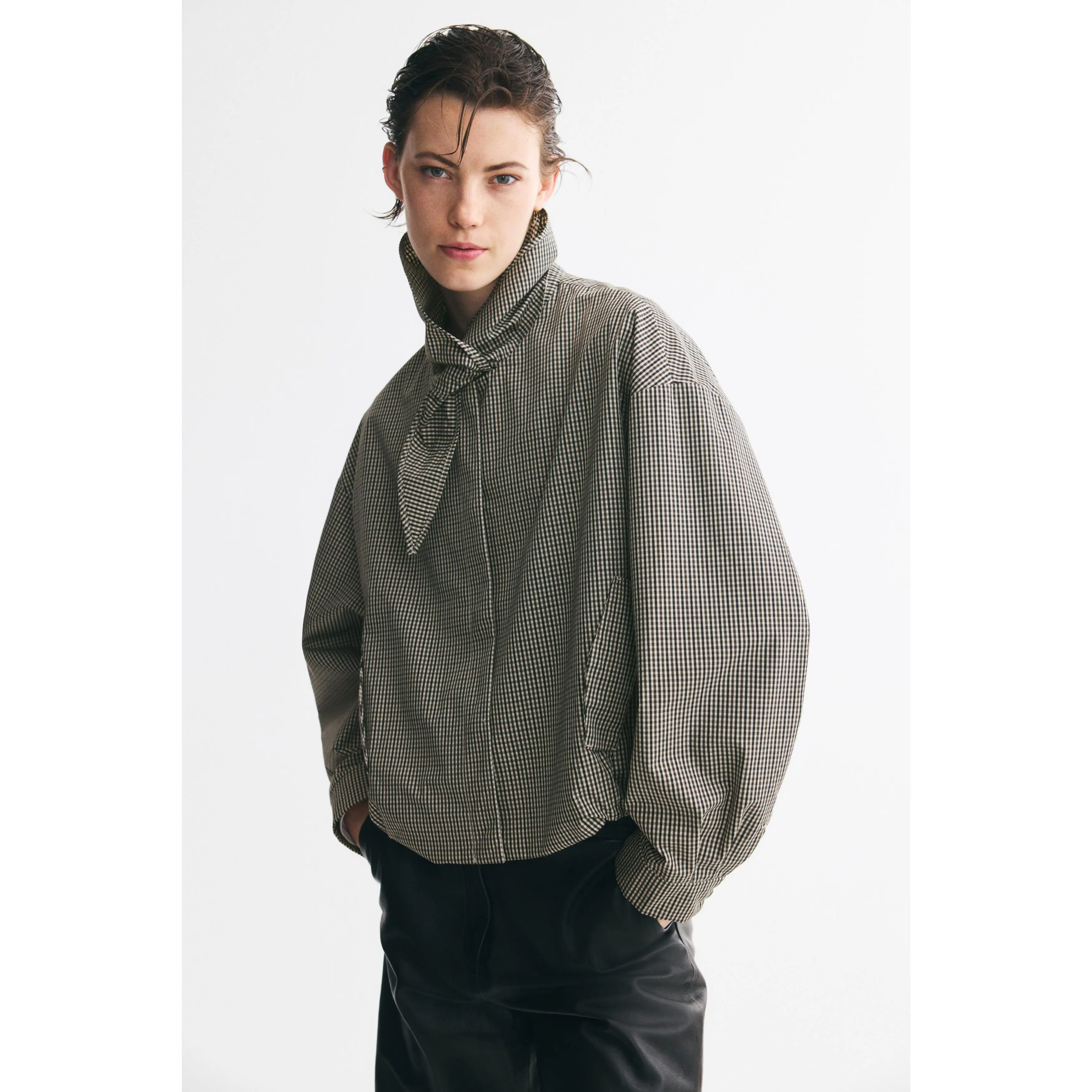 H&M Scarf-collar bubble-hem jacket