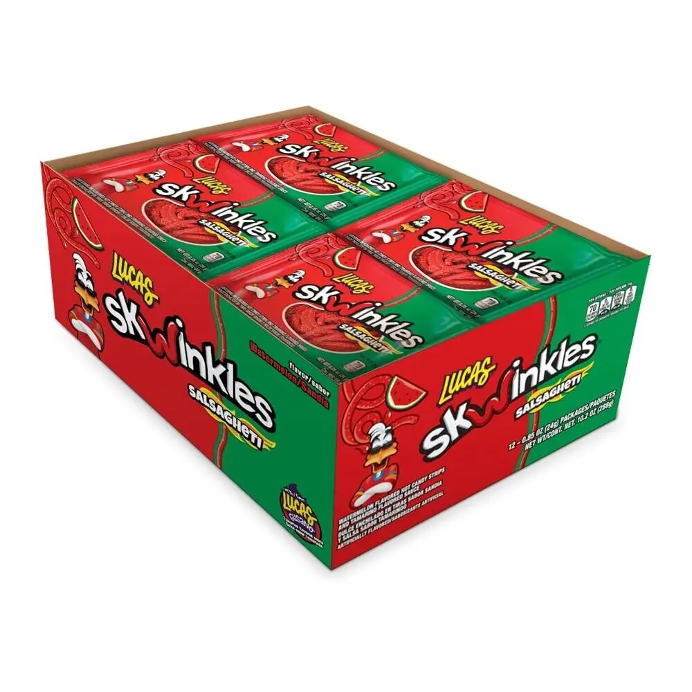 Lucas Skwinkles Salsagheti Watermelon Strips And Tamarind Sauce Candy 12Pcs chamoy gummies fruit fruits candies sweet snack sour