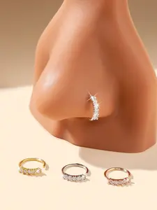 Luxury Stainless Steel Zircon Nose Ring, Shiny Zircon Design Earrings, Elegant Party Gift, Birthday Present, All Seasons Wear