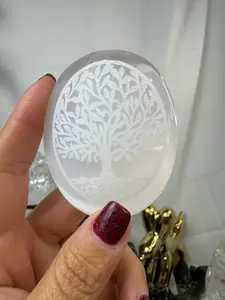 Selenite Palm Crystal with Tree of Life etching