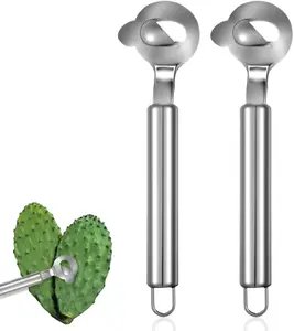 2pcs Spoon Cactus Peeler, Multi-Function Pelador De Nopales Con Espinasstainless Steel Cactus Peeler Tool Noodle Cutter Knife With Hole With Long Handle For Kitchen Gadgets Accessory
