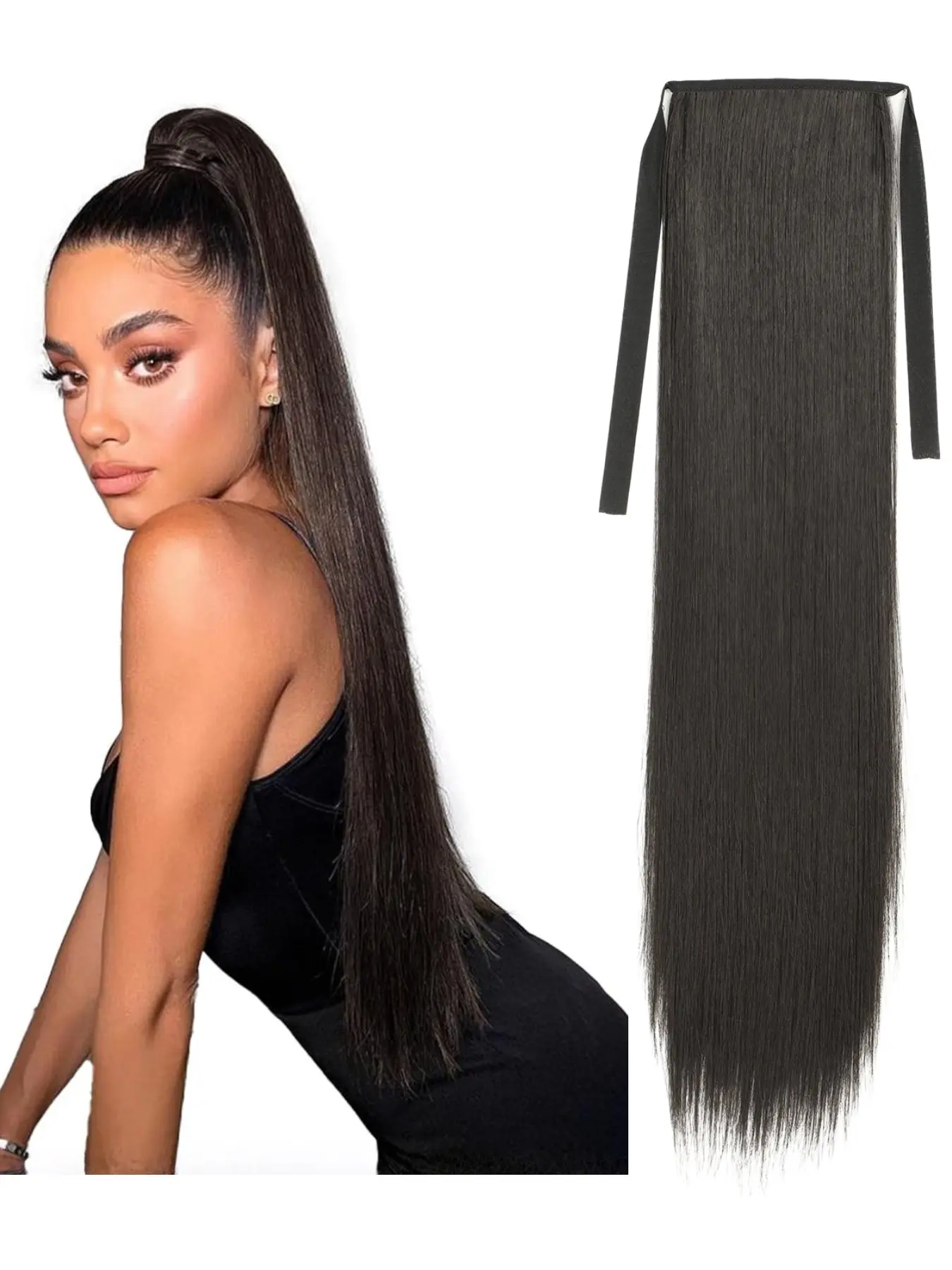 Fashion Long Straight Hair Ponytail Wig for Women, Adjustable Strap, Multi-Color Braided False Hair Pieces, Synthetic Hairpieces, Lightweight and Easy to Wear, Synthetic Braided Wigs