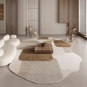1pc Ins Modern Bedroom Plush Rug Geometric Abstract Line Living Room Decoration Carpet Earth Color Texture Washable Rug Nordic Fluffy Soft Balcony Non-slip Mat, Machine Washable Rugs, Decorative Area Rug, Geometric Pattern Rug