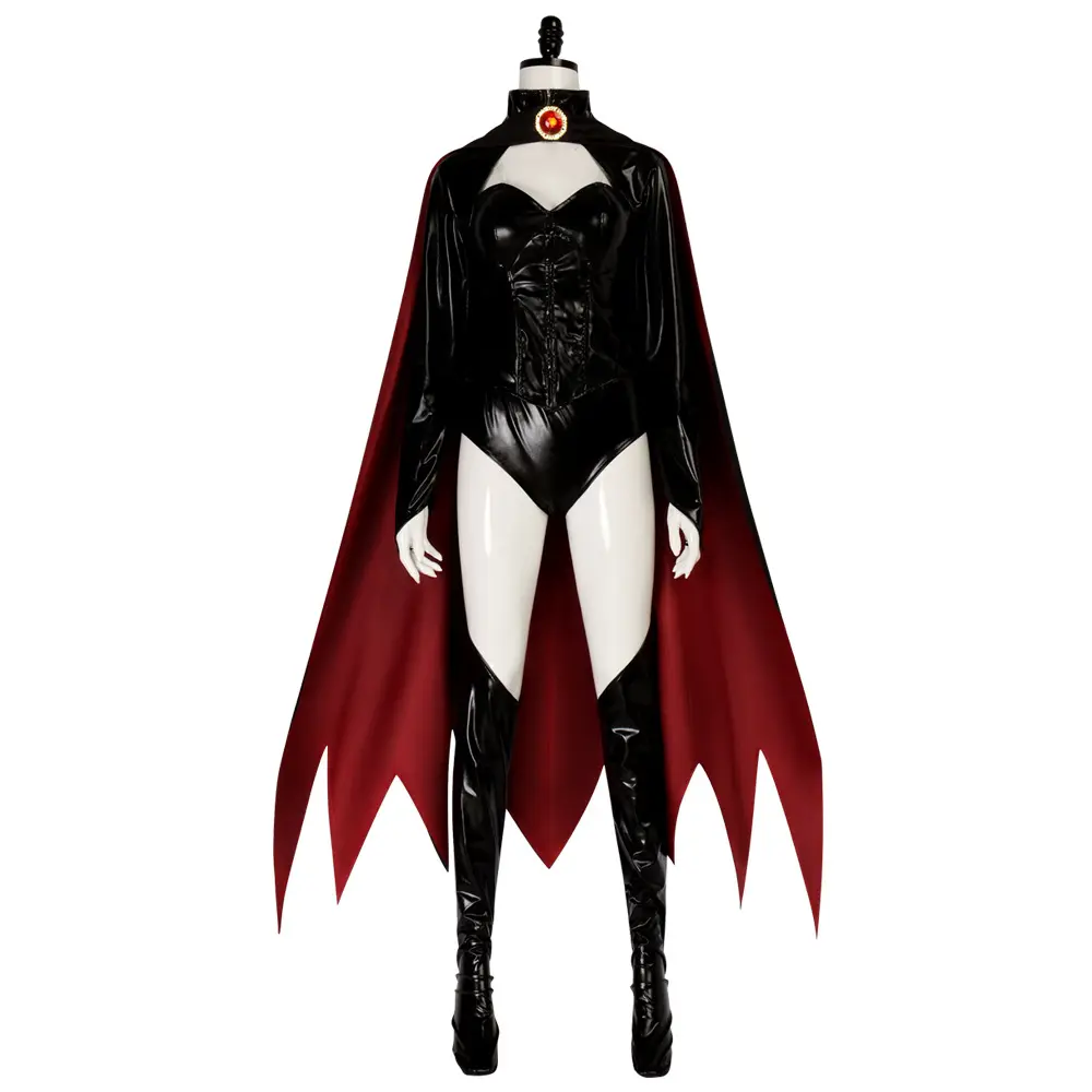 Women‘s Madelyne Pryor Cosplay Costume Black Bodysuit Cape with Red Ombre for Halloween