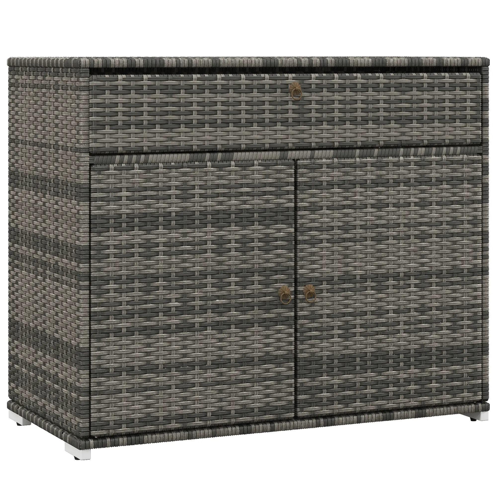 Outsunny Wicker Outdoor Storage Cabinet, Pool Towel Storage Cabinet with Drawer, Freestanding PE Rattan Pool Towel Holder for Indoor, Outdoor Swimming Pool, Spa (Gray)