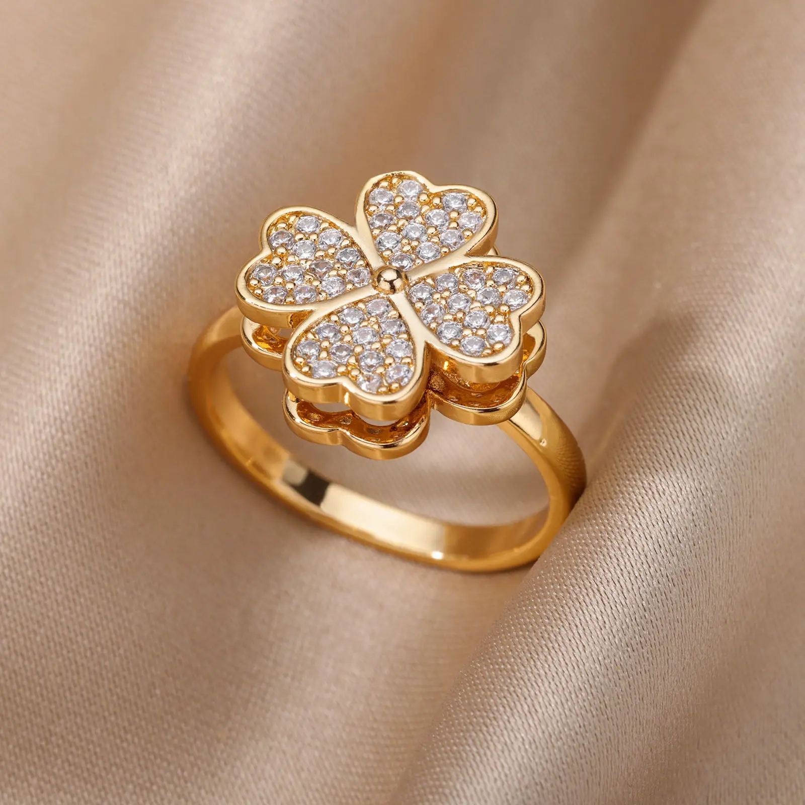 Lucky Clover Fidget Ring - Elegant Stainless Steel Clover Design for Calming Anxiety & Stress Relief - Adjustable Comfortable Wear - 30-Day Warranty