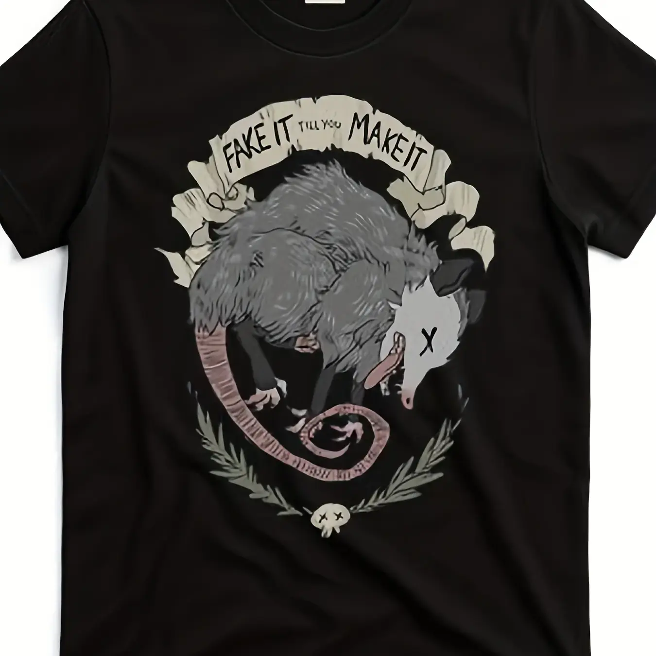 Street Cats Team Trash Racoon Rat Backyard Animal Opossum I Funny Dead Possum Fake It Till You Make T Shirt[Cool Design] Street Trending Style Tee Comfortable Round Neck Shortscasual Wear And Everyday Style Outdoor Activity Shirt
