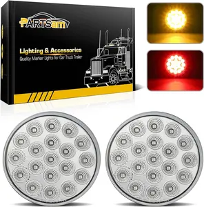 Partsam 4 Inch Round Red Stop Turn Tail Lights to Amber Strobe Lights Kit 2Pcs