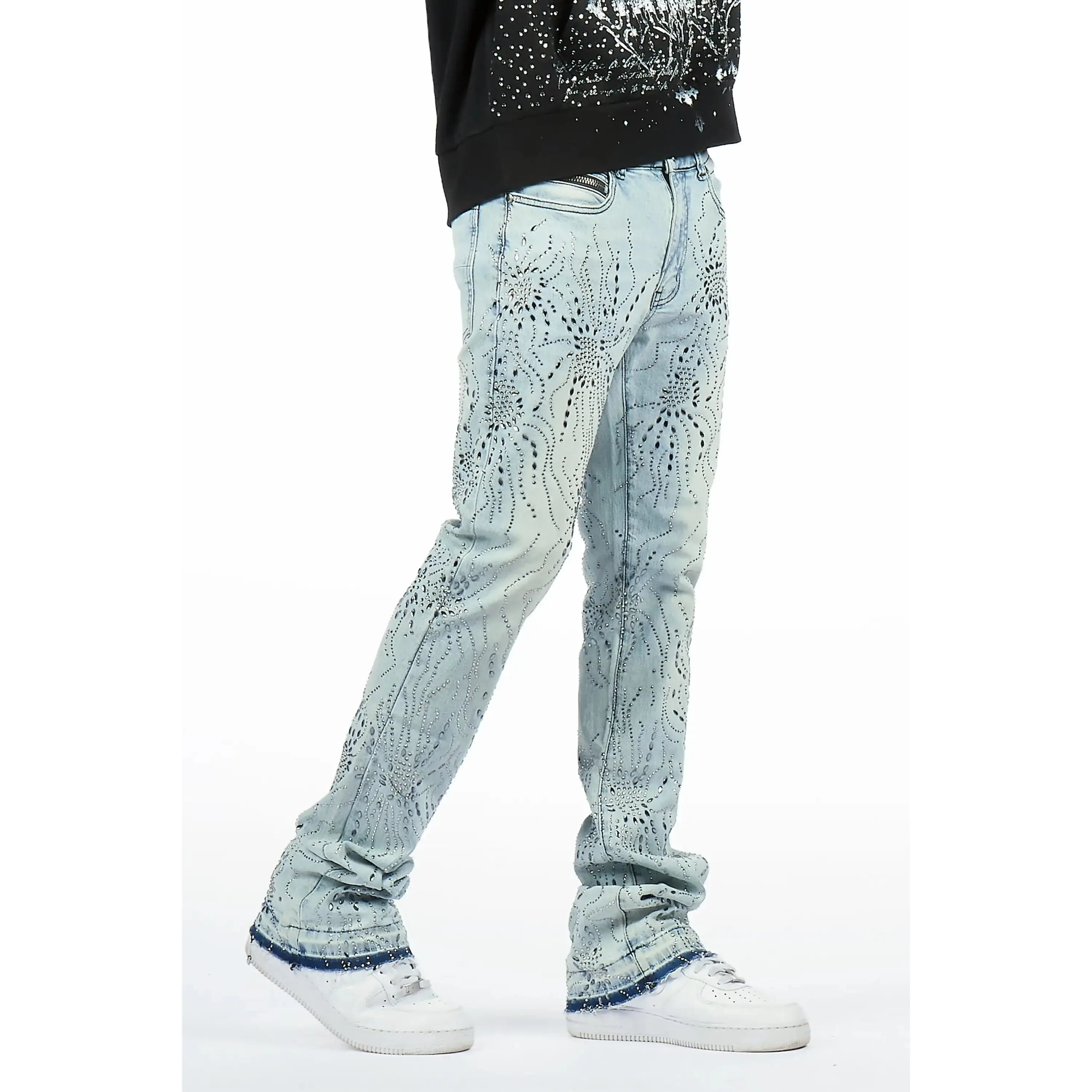 Izai Light Blue Rhinestone Stacked Fit Jean