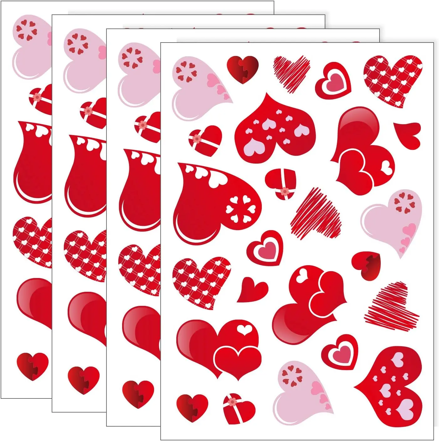4 Sheets 100Pcs Hearts-Shape Valentine's Day Window Clings for Valentine's Decoration Wedding Party Birthday Party Supplies, Sticker Packs, Decorative
