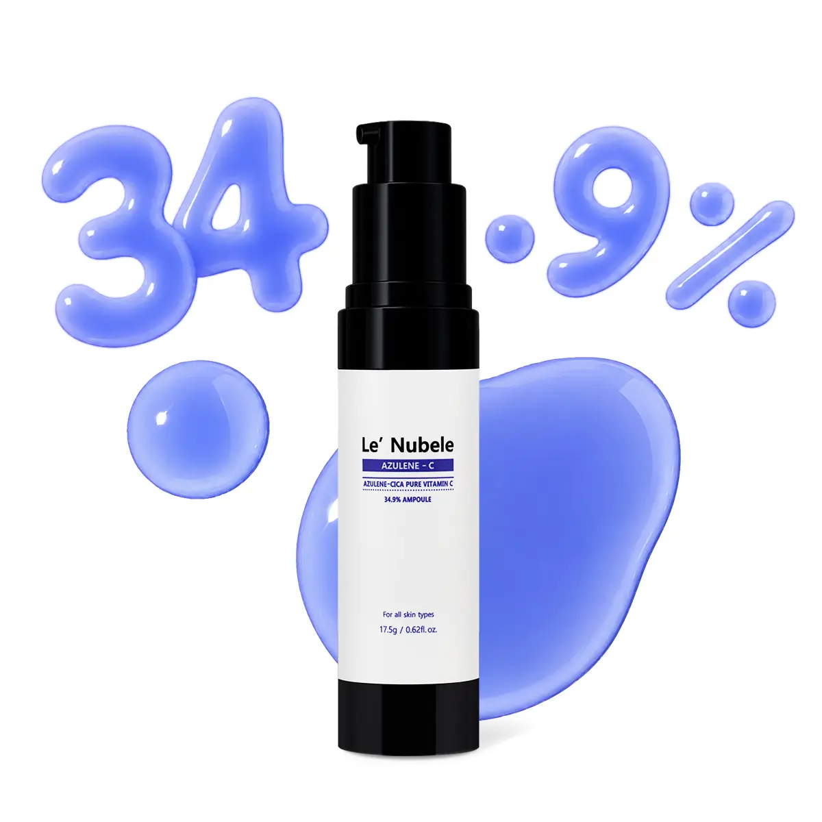 [Le Nubele] AZULENE CICA VITAMIN C 34.9% AMPOULE | High Concentration Vitamin C Serum | Vitamin C 349,000ppm + Ferulic Acid + Peptides + Vitamin E | Radiance Booster, Dark Spot Corrector & Anti-Aging, Skin Recover, Korean Skincare | 0.61oz.