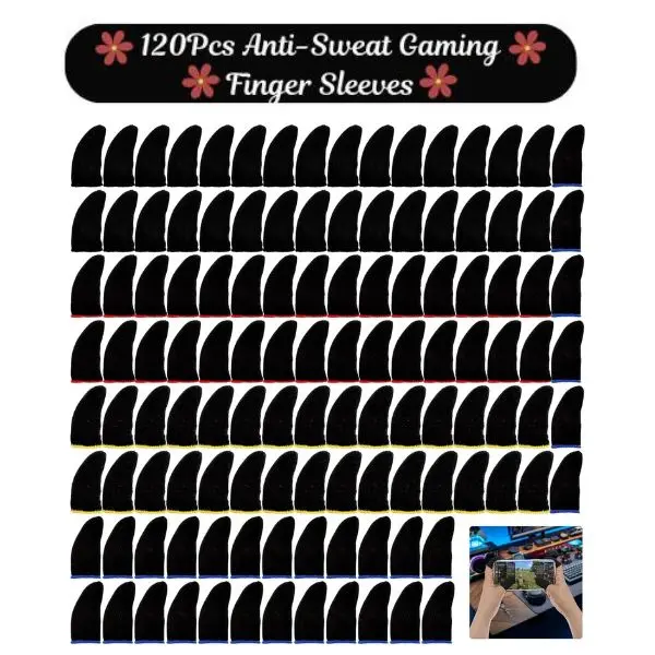 120 Pcs Anti-Sweat Gaming Finger Sleeves – Breathable Thumb Gloves for Mobile and Tablet Touchscreen Gaming, 4 Colorful Designs Gaming Peripherals Covers