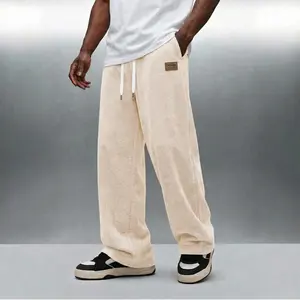 Men’s spring and autumn corduroy straight-leg pants, men’s long pants, letter-label fashion trendy casual loose sports pants