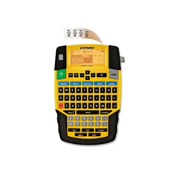 Dymo 2175088 Rhino 4200 Industrial Thermal Color Label Printer - Handheld Label Maker for MRO, Touch Screen, 180 dpi, 1.5 lbs, Comfortable QWERTY-Style Keyboard, Familiar Computer-Style QWERTY Keyboard, 1-Touch 'Hot Keys'