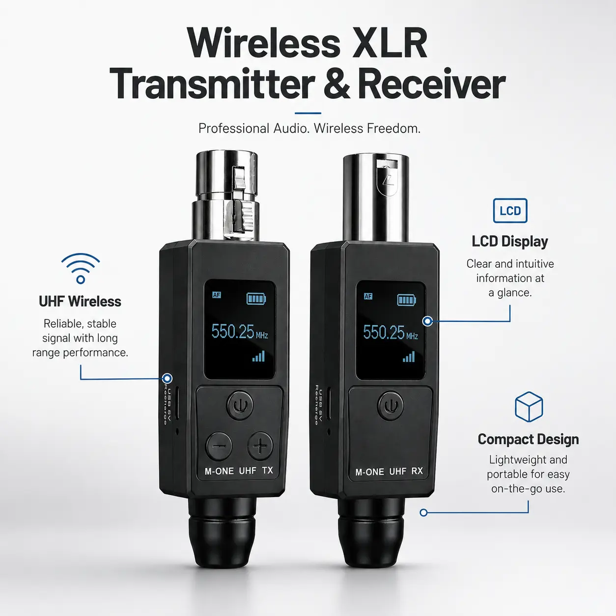 Wireless XLR Transmitter and Receiver for Dynamic&Condenser Microphones,Audio Interface,Sound card,Audio Mixers, PA Systems,Speakers