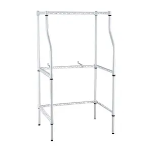 Compact Metal Laundry Rack Stand with Washer Opening and Storage Shelf for Dryer