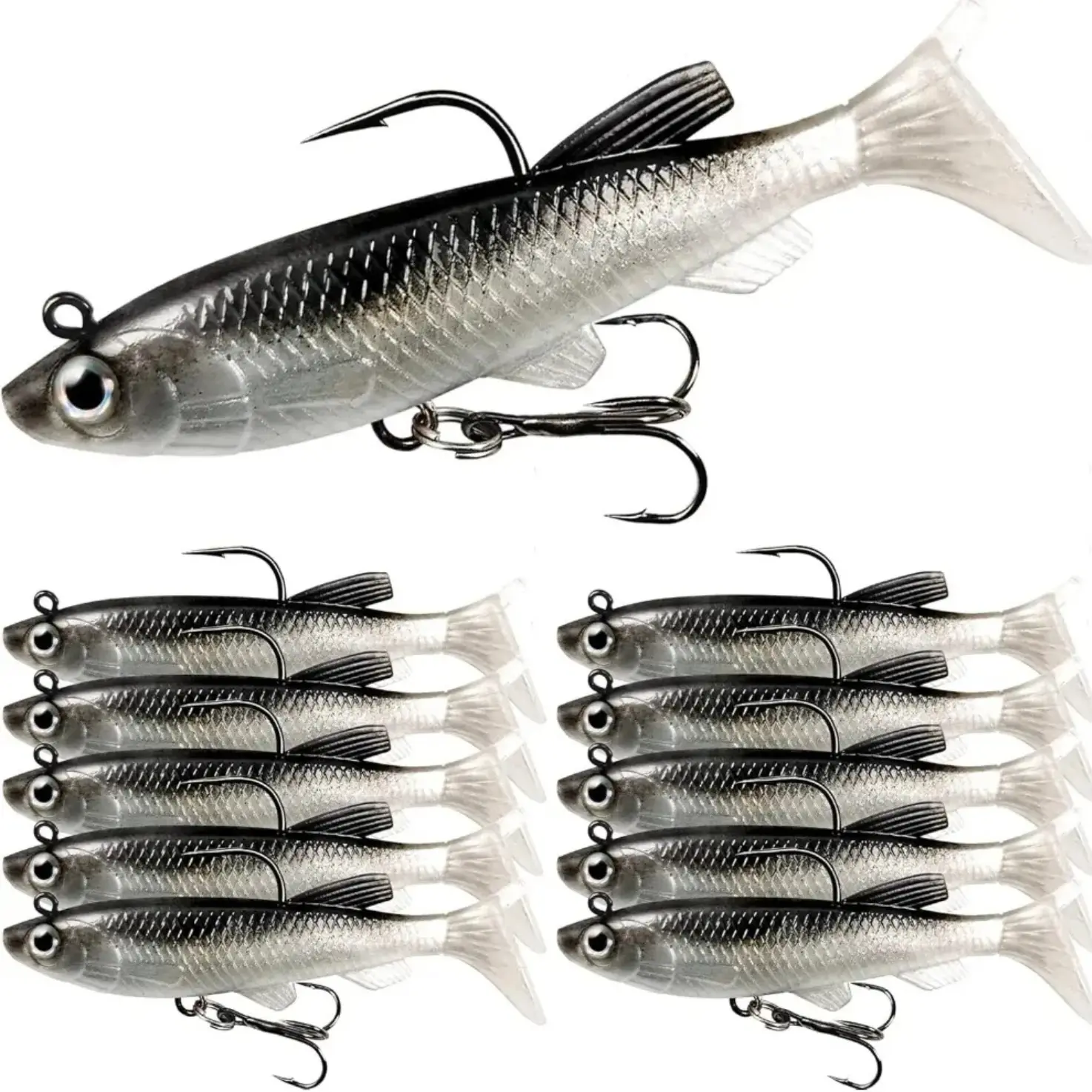 5/10Pcs Paddle Tail Soft Swimbaits, Jig Head Fishing Lures, Sinking Bass Trout Baits Kit, Freshwater Saltwater Fishing Accessories
