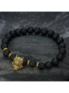 Asgard Crafted Grey Wolf Head Lava Stone Bracelet - Quiet Luxury Trendy It Girl Niche Chic Versatile Unisex Gift Jewelry