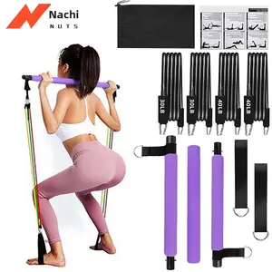 flexibility exercise Multifunctional Pilates Stick Home Fitness Exercise Elastic Pull Adjustable Pilates Stick Pull Rope Bar with Bands