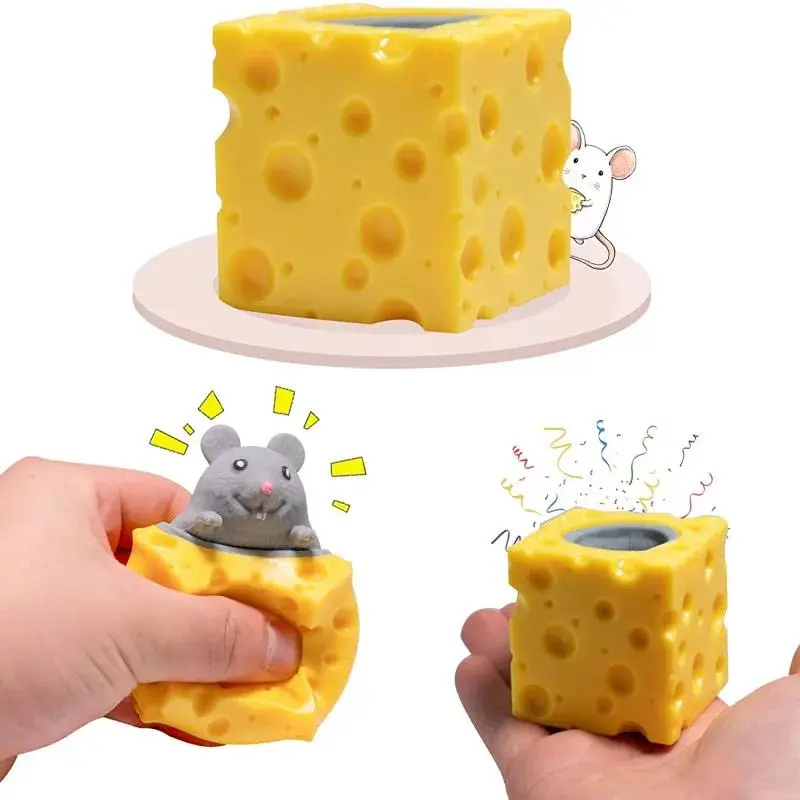 Squeeze Mouse Squishy Toy Cheese Stress Ball Squishy Rat Cheese Fidgets Squishy Mice Toy Stress Novelty Toy for People Best GIft