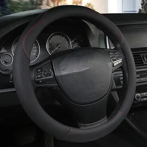 Black Car Steering Wheel Booster Cover Non-Slip Protector PU Leather Material Breathable , Universal Fits for 15 inch 37-38 cm / 15" Diameter , Car interior Protector Decoration For Car Sedan Coupe SUV VAN