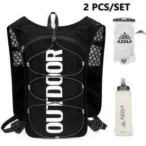 2 Piece Set Ultralight Hydration Vest Backpack with 500 ml/16.9 OZ Soft Flask or 1.5 L/5.07 OZ Water Bladder, Running Pack Suitable for Trail Running, Hiking, Marathon - Adjustable Straps & Pole Holder, Ultra-Running & Pole Carry