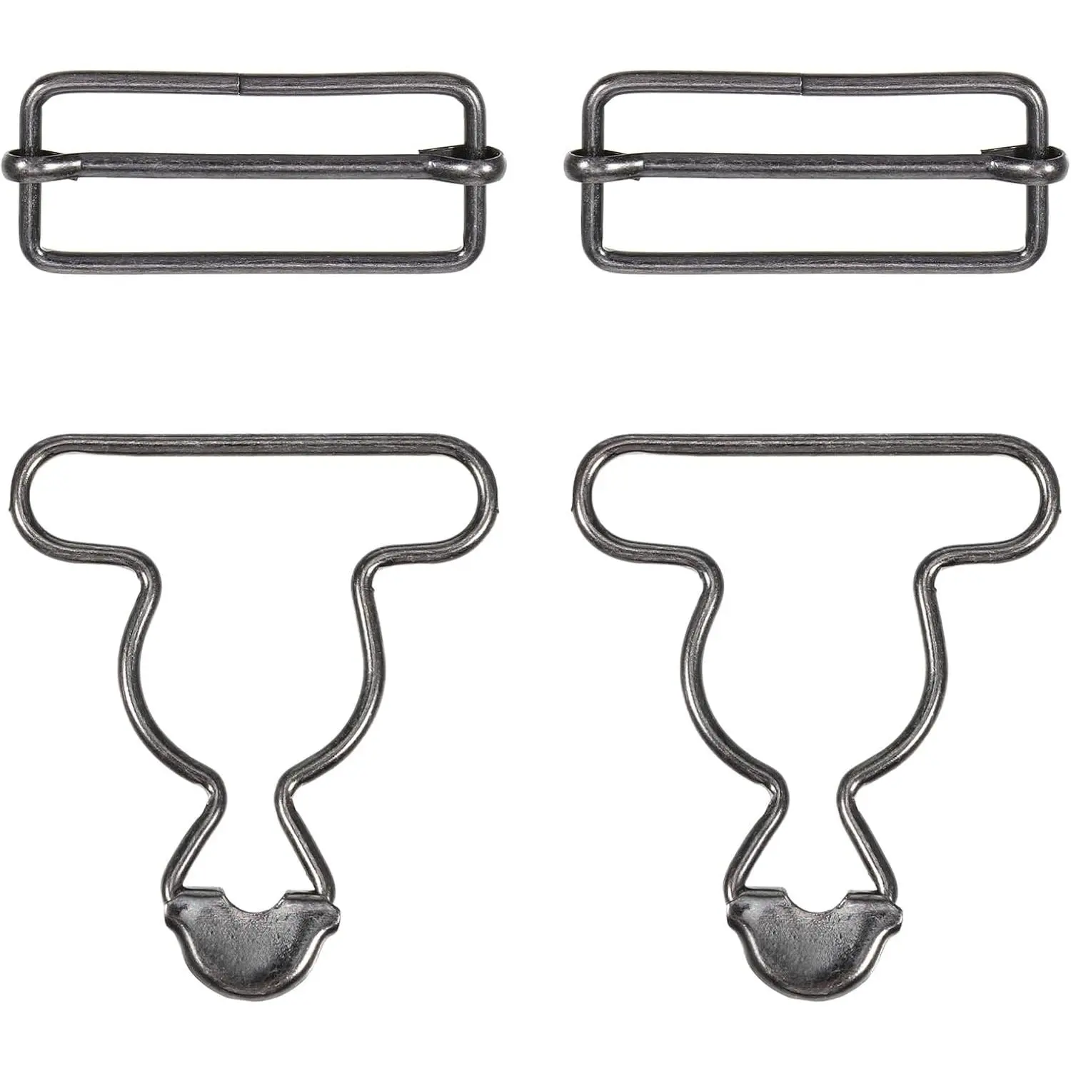 2Pairs Adjustable No-Sew Overall Buckles Replacement - Suspenders Bib Clips, Wide Hook Fasteners for Jeans, Pants, Jackets