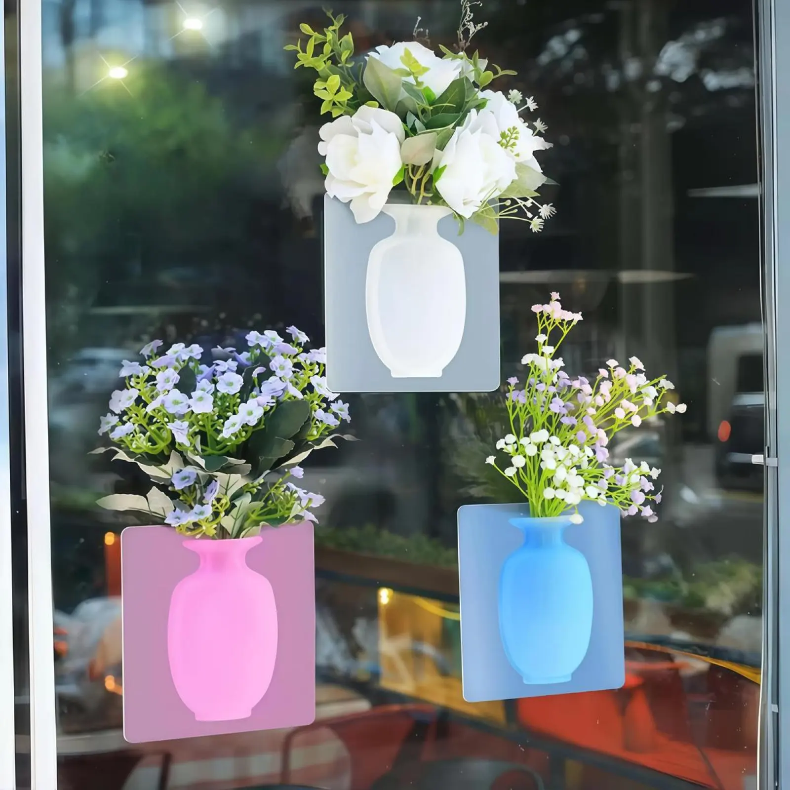 Silicone Magic Vase, Self-sticking Reusable Flower Pot, Glass Decoration Ornaments for Refrigerator Door, Windows, Perfect Gift.