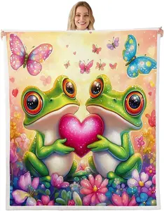Personalized Banjo Frog Fleece Blanket, 100% Flannel, Super Soft Anti-Static, Vibrant Printed, Versatile Sizes (30x40 to 60x80 in), Cottagecore Gift for Bedding & Throws