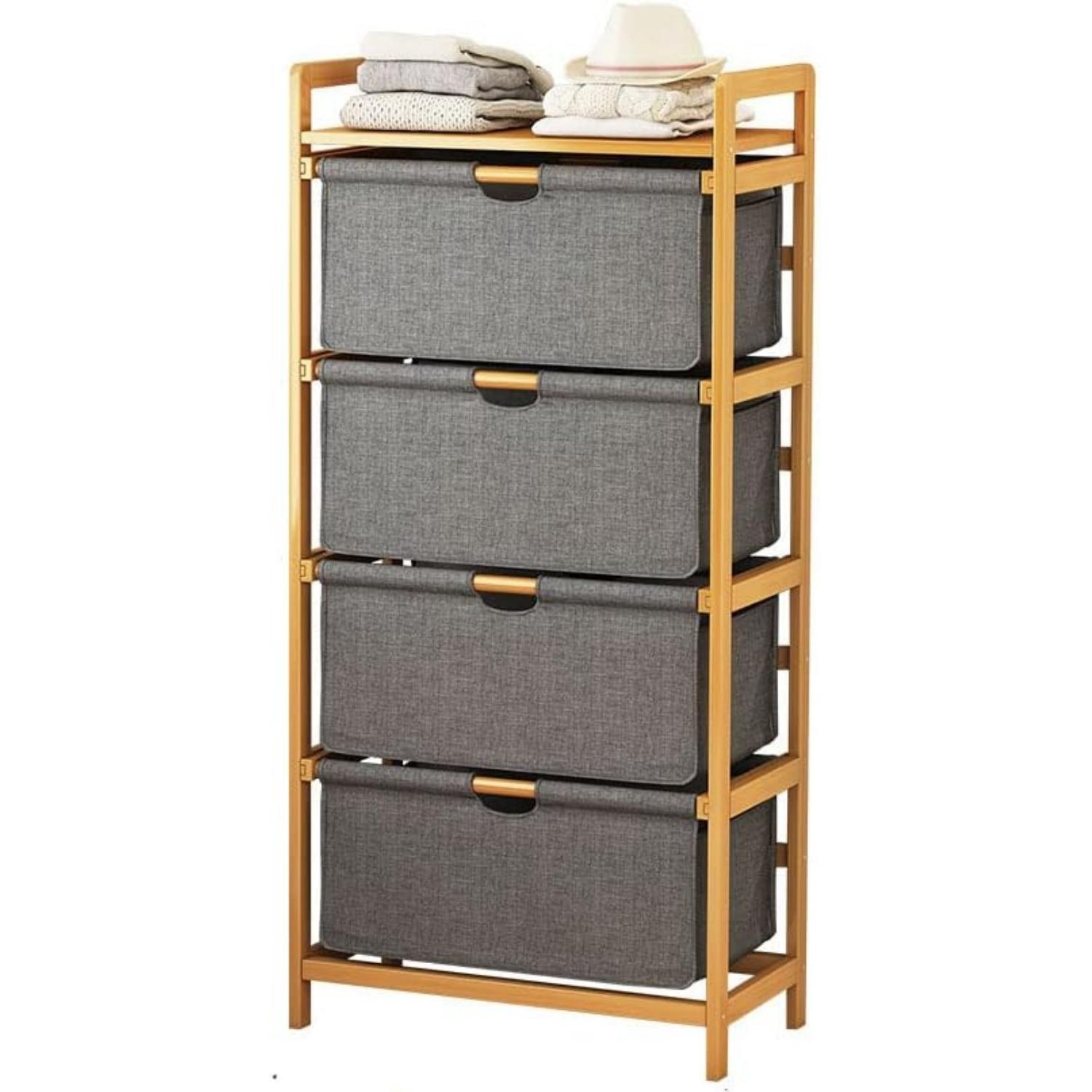 Laundry Basket, Stackable Laundry Basket with Shelves, Vertical Laundry Sorter with Pull-out Removable Bags, Bamboo Laundry Basket for Laundry Room and Bathroom