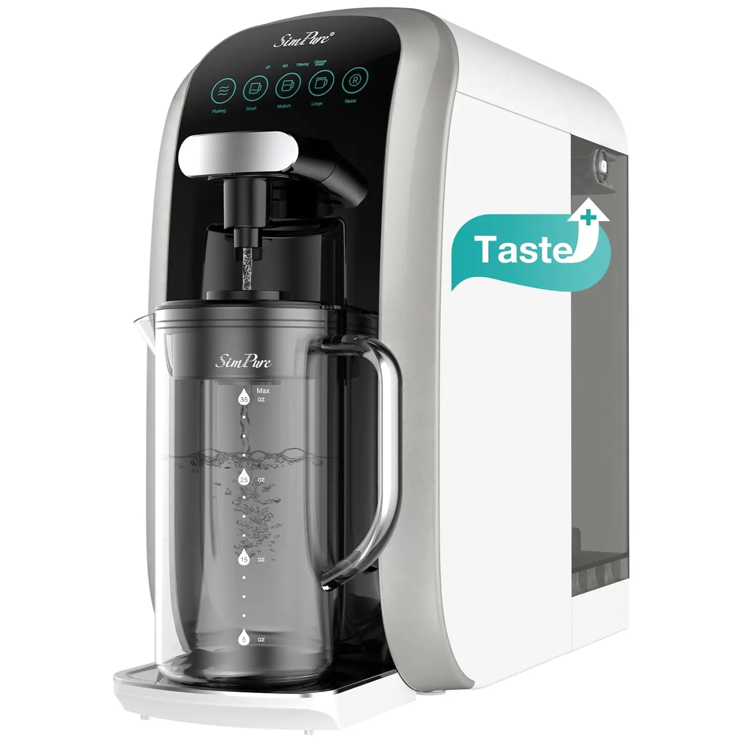 SimPure Y7T-C Countertop Reverse Osmosis Water Filter, NSF/ANSI 58 Certified, 5 Stage RO Water Filtration System, Water Purifier for Home, No Installation, 4: 1 Pure to Drain, CTO Enhanced Taste