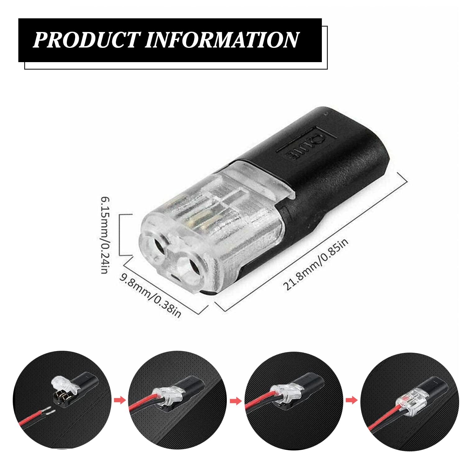 60Pcs Double Wire Plug in Connector, LED Light Strip Low Voltage Connectors 2 Pin with Locking Buckle - Quick Connect, No Wire Stripping Cutting