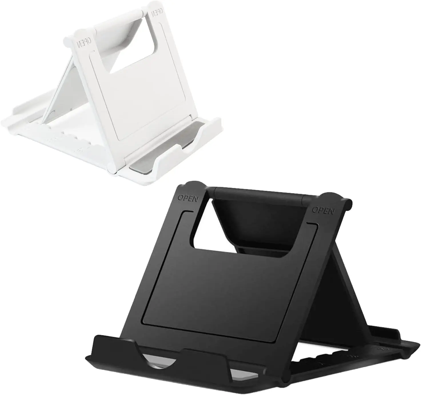 2 Pack Portable Cell Phone Stand Holder for Desk, Foldable Pocket-Sized Mount, Universal Adjustable Desktop Mobile Phone Black & White
