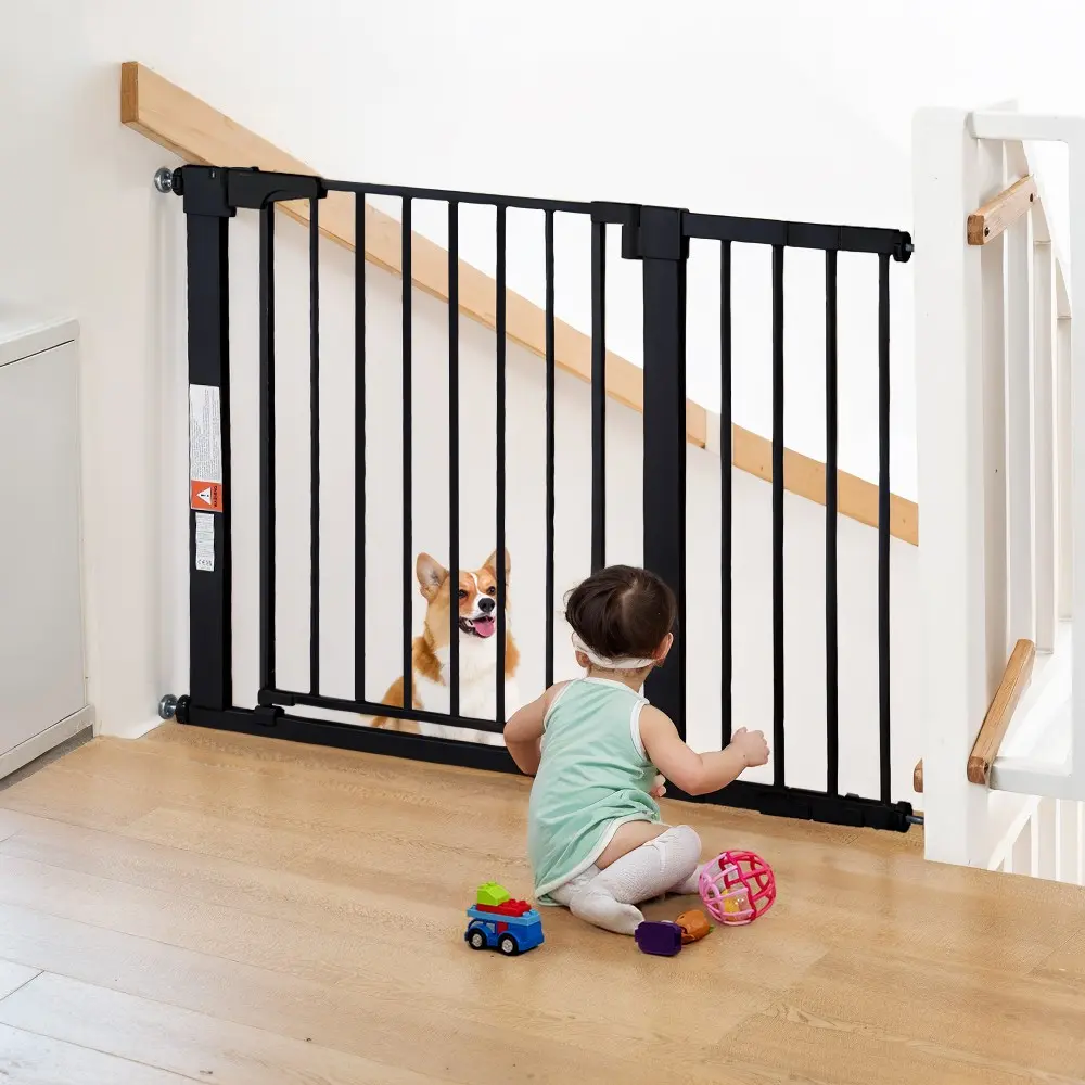 COMOMY 30" Tall Baby Gate for Stairs Doorways, Fits Openings 29.5" to 43.3" Wide, Auto Close Extra Wide Dog Gate for House, Pressure Mounted Easy Walk Through Pet Gate with Door, Black, dealsforyou, summerwins, restock, dealsforyoudays, DFYD