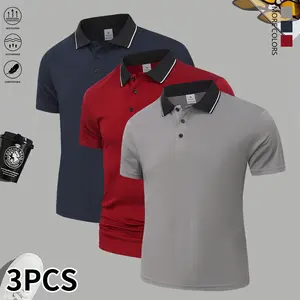 3-pack men’s classic short-sleeve polo shirts, premium comfort feel, suitable for everyday wear, workwear, or gifts for blue-collar men; everyday wear | summer menswear