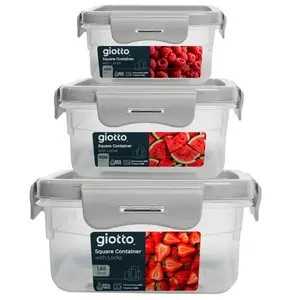 GIOTTO FreshStack 3-Piece Square Food Storage Container Set with Lids – 15oz, 30oz, 74.5oz